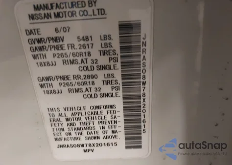 2008 Infiniti Fx35 z USA, uszkodzony, nr VIN JNRAS08W78X201615